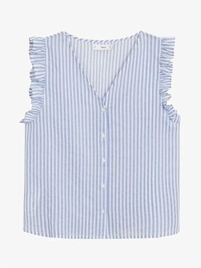 Mango Blue and White Striped Ruffle Sleeve Button Tank Sz. 6